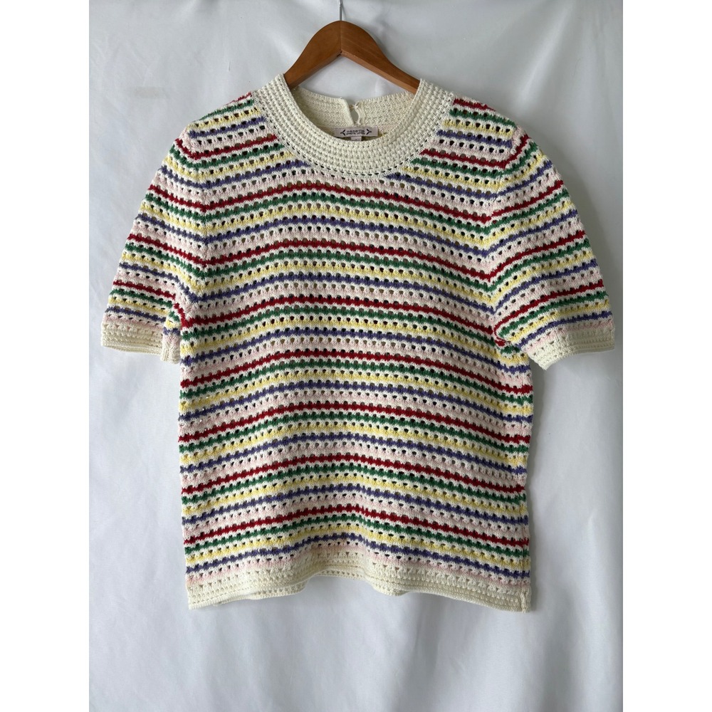 Nanette Nanette Lepore Rainbow Striped Crochet Knit Cotton‎ Top Large Fisherman
